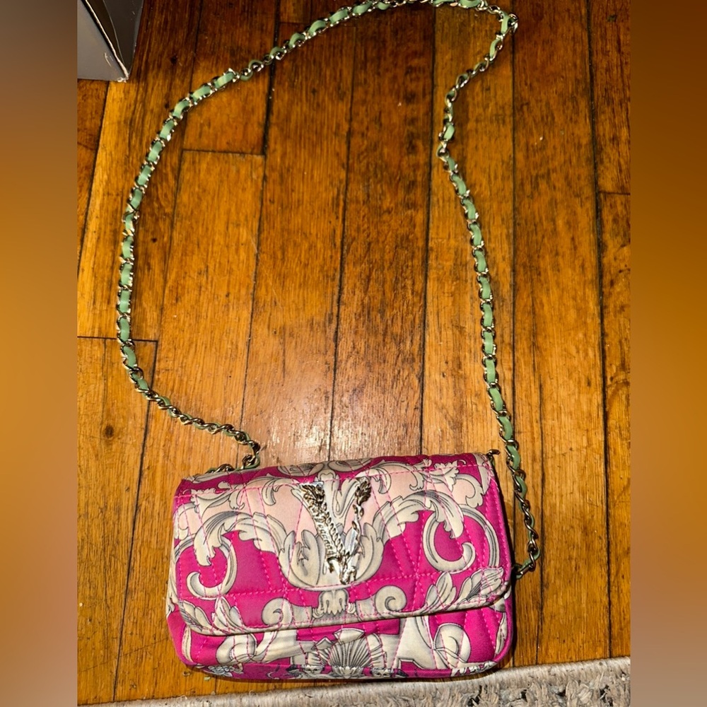 Versace Virtus Silk Mini Chain Baroque Quilted Bag Pink - Picture 4 of 9